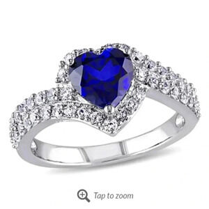 Sofia B. Sterling Silver Created Blue & White Sapphire Heart Ring..NWT..SIZE 8